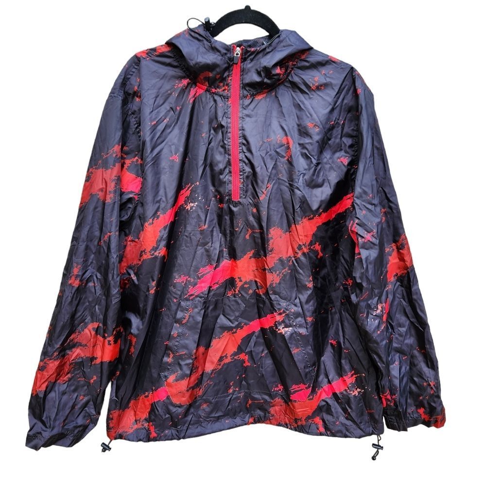NBA Men's‎ Basketball Printed Quarter Zip Windbreaker Jacket Black Red Size L